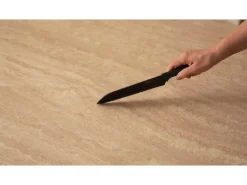 Mesa de comedor redonda para 4 personas - Tablero de cerámica efecto travertino beige - ANA