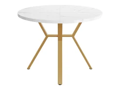 Mesa de comedor redonda para 4 personas, tapa chapada en mármol blanco con patas de metal dorado - 100x100x75cm