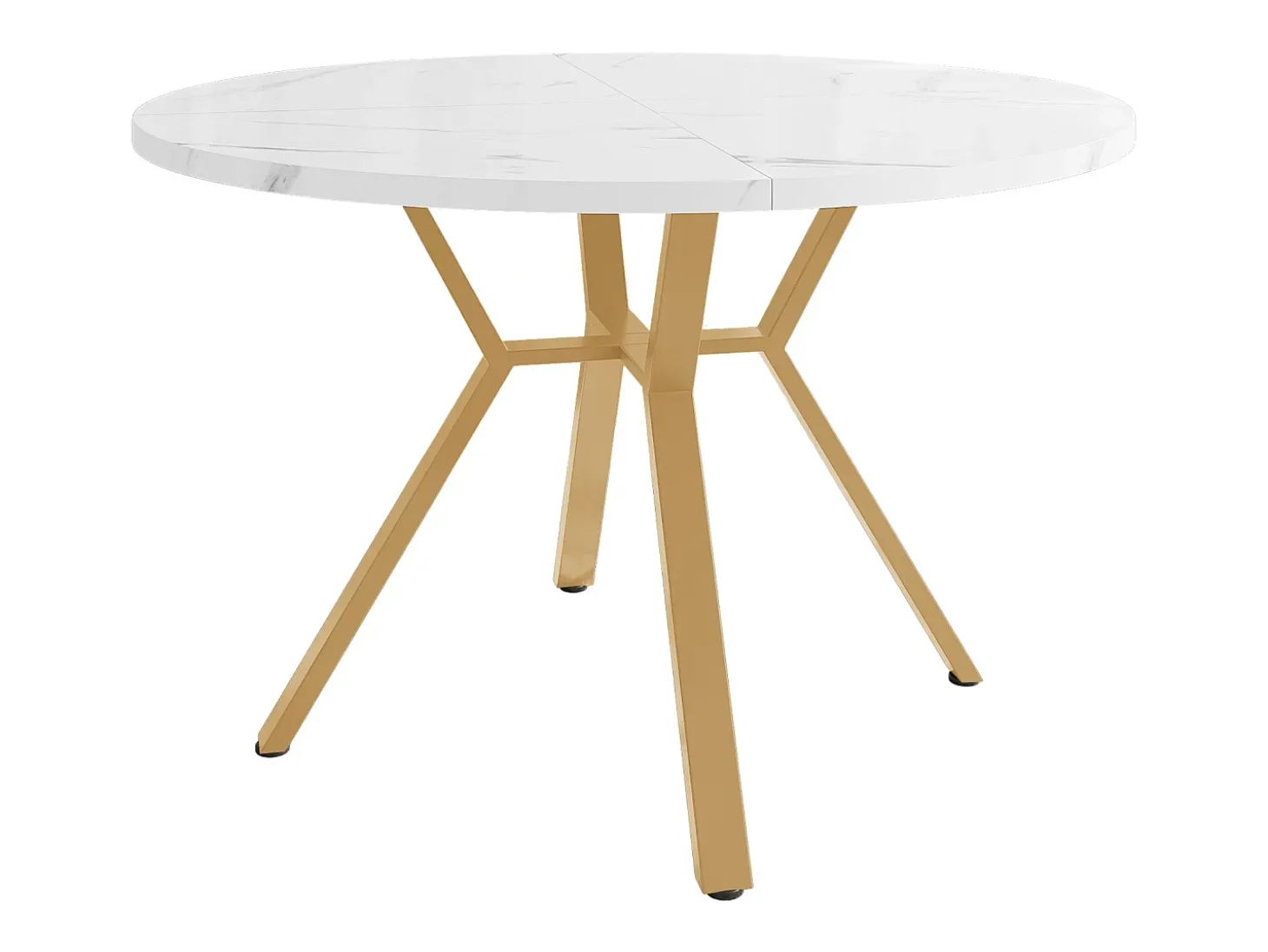 Mesa de comedor redonda para 4 personas, tapa chapada en mármol blanco con patas de metal dorado - 100x100x75cm