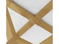 Mesa de comedor redonda para 4 personas, tapa chapada en mármol blanco con patas de metal dorado - 100x100x75cm