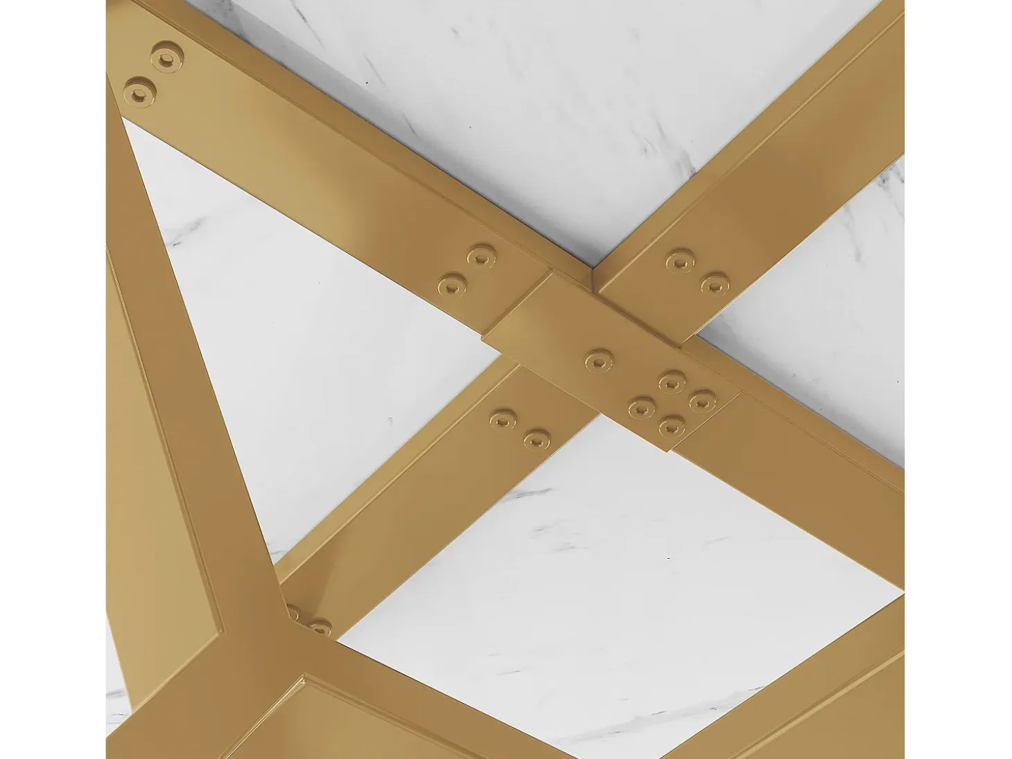 Mesa de comedor redonda para 4 personas, tapa chapada en mármol blanco con patas de metal dorado - 100x100x75cm