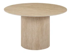 Mesa de comedor redonda para 4 personas - Tablero cerámico efecto travertino beige - ESME