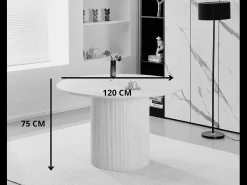Mesa de comedor redonda para 4 personas - Tablero cerámico efecto travertino beige - ESME