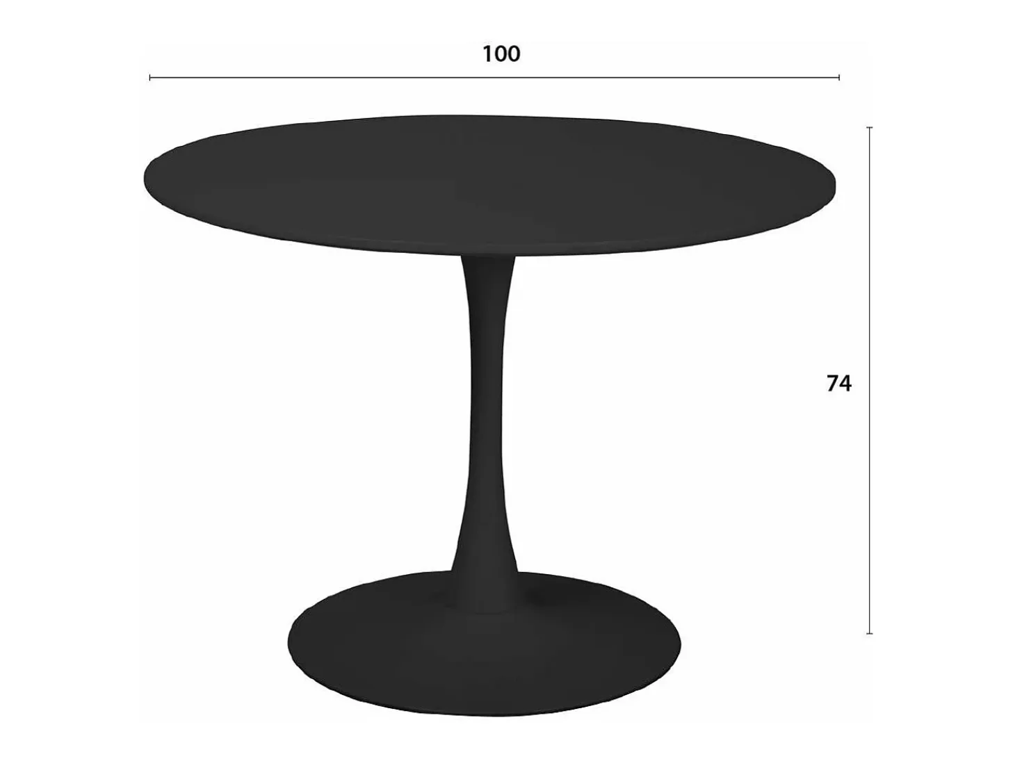 Mesa de comedor redonda TULIPS, acabado negro mate lacado, diámetro de 100 cm para 4-5 personas