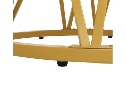 Mesa de comedor redonda 100x100x76cm para 4 personas con tapa chapada en mármol blanco, estructura de metal dorado