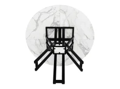 Mesa de comedor redonda (100x100x76cm), de lujo, para 4-6 personas, MDF efecto mármol.