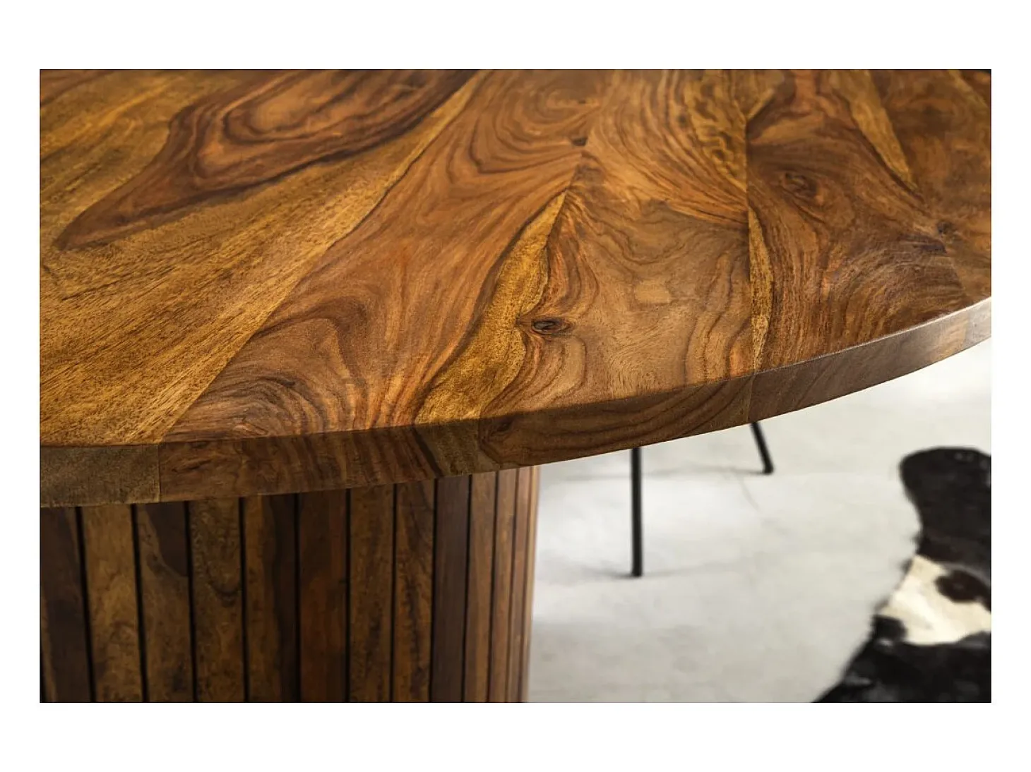 Mesa de comedor redonda YONA 120 cm Mesa rústica de madera maciza de sheesham