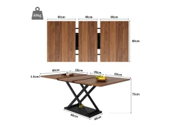 Mesa de comedor retráctil - MDF y metal - tapa con efecto de veta de madera - Marrón