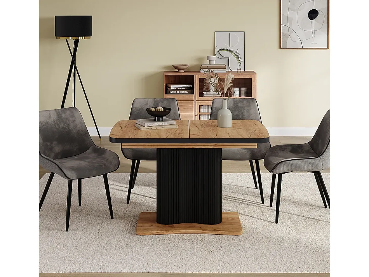 Mesa de comedor roble negro/dorado 120x80x77.4 fenaro