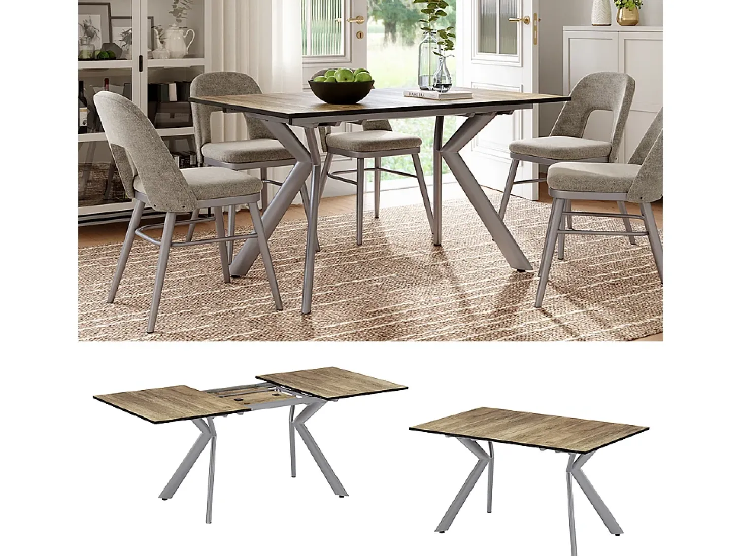 Mesa de comedor roble rústico/gris 140x90x76 trill
