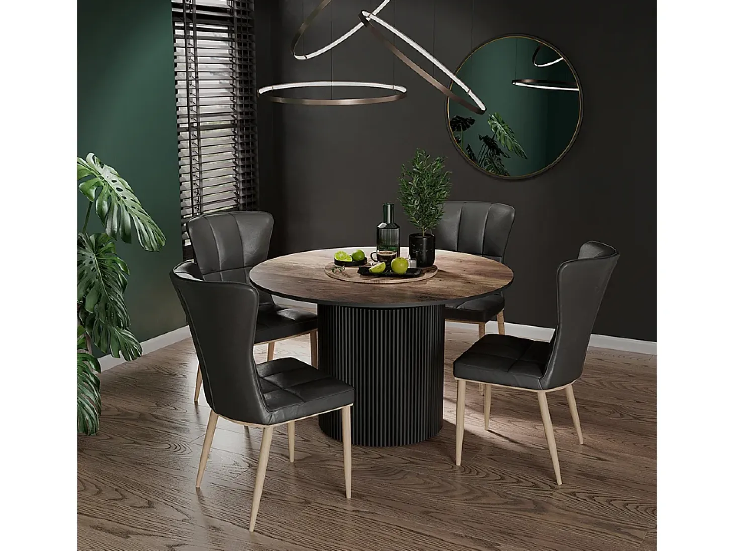 Mesa de comedor roble rústico/negro 120x60x76 calero