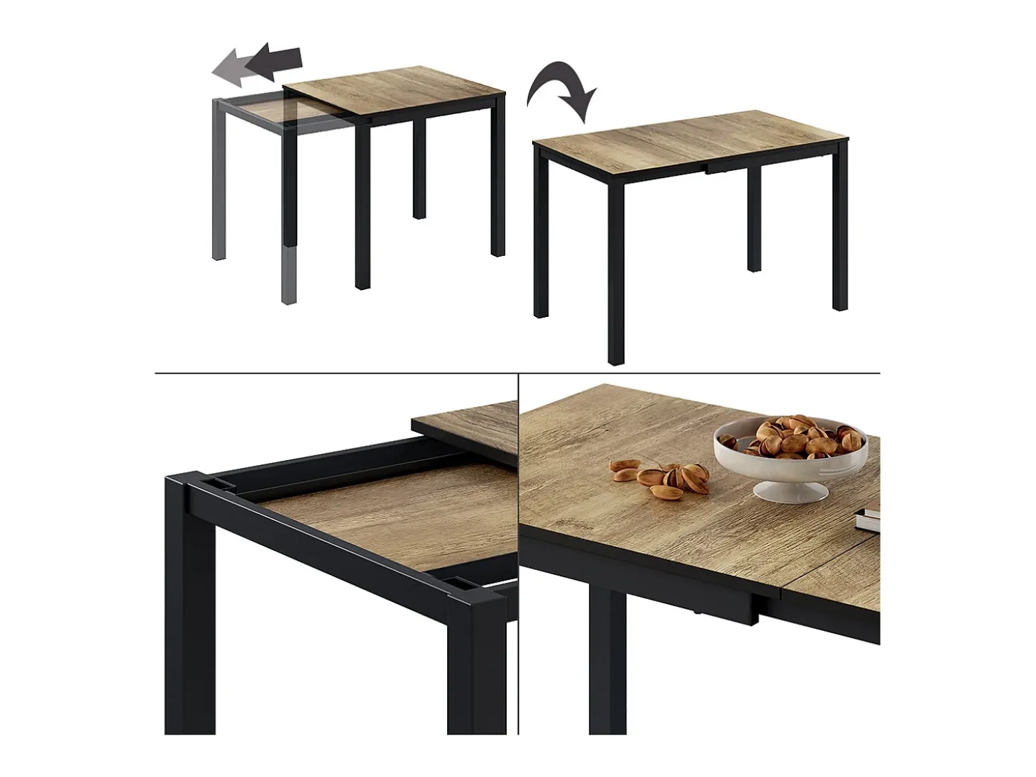 Mesa de comedor roble rústico/antracita 120x70x76 granny