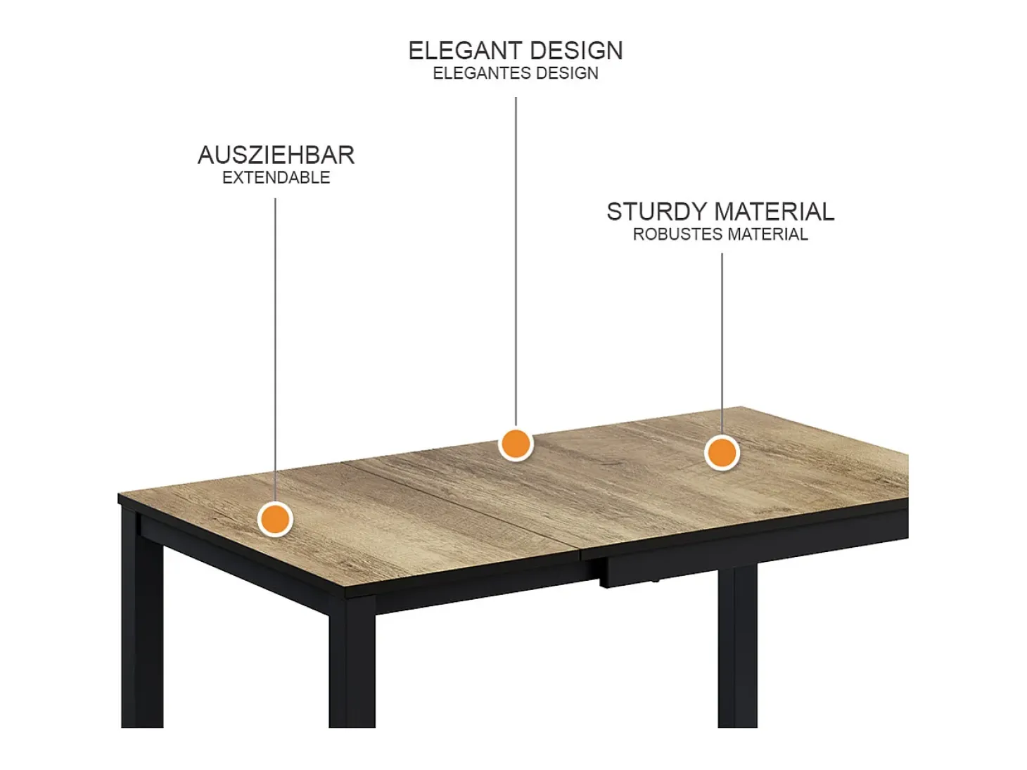 Mesa de comedor roble rústico/antracita 120x70x76 granny