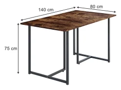 Mesa de comedor roble rústico/gris 140x80x75 merido