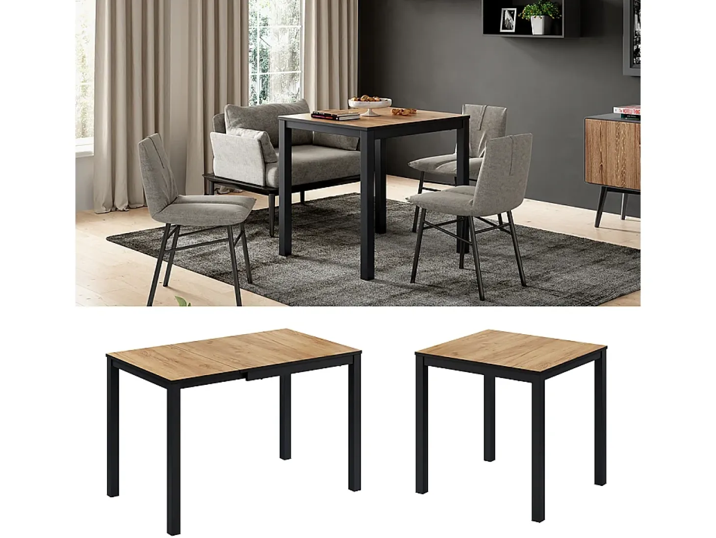 Mesa de comedor roble/antracita 120x70x76 granny