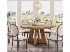 Mesa de comedor rústica, mesa redonda de 120 cm para 4 personas, mesa de comedor rústica