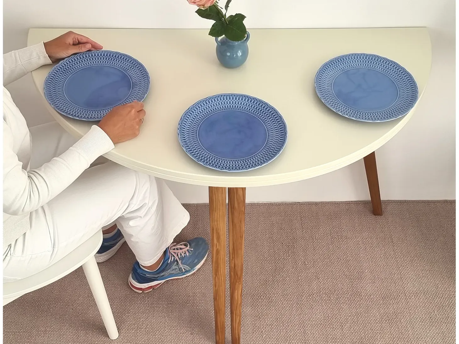 Mesa de comedor semicircular extensible 110 cm Mawi Blanco Tiza