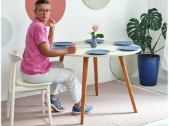 Mesa de comedor semicircular extensible 110 cm Mawi Blanco Tiza