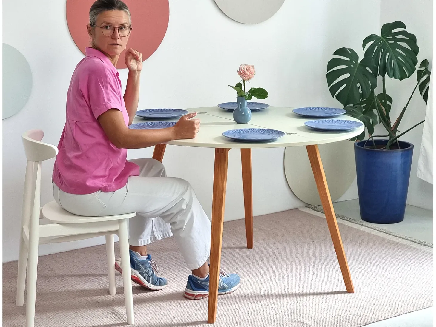 Mesa de comedor semicircular extensible 110 cm Mawi Blanco Tiza