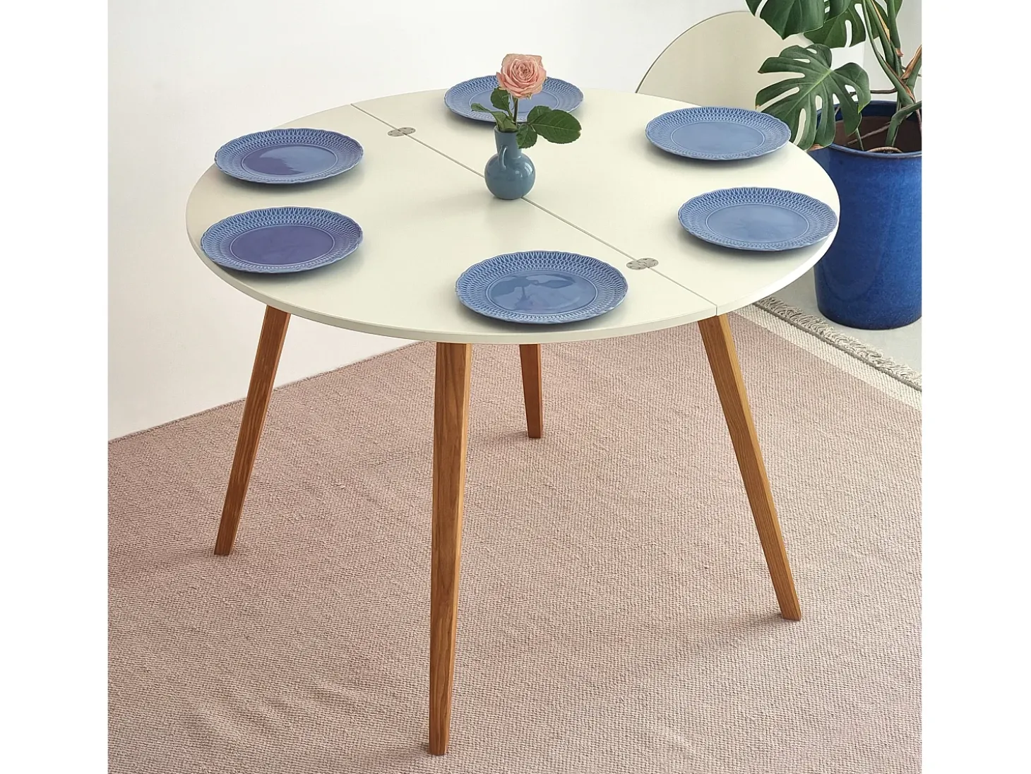 Mesa de comedor semicircular extensible 110 cm Mawi Marrón Beige