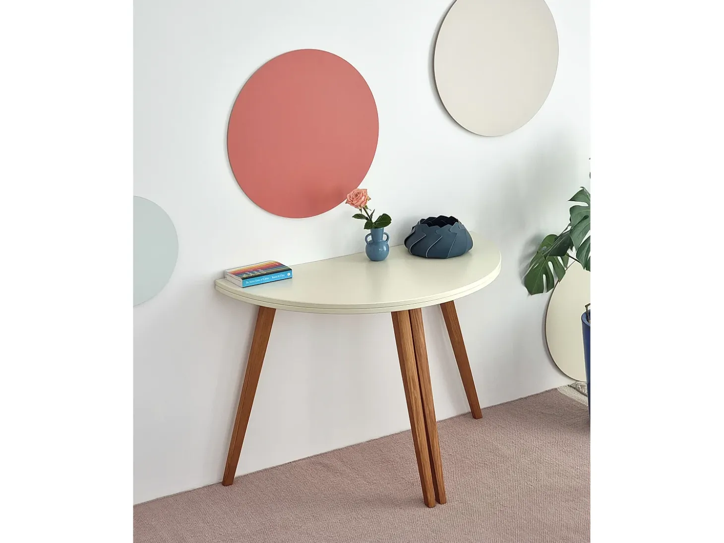 Mesa de comedor semicircular extensible 110 cm Mawi Blanca