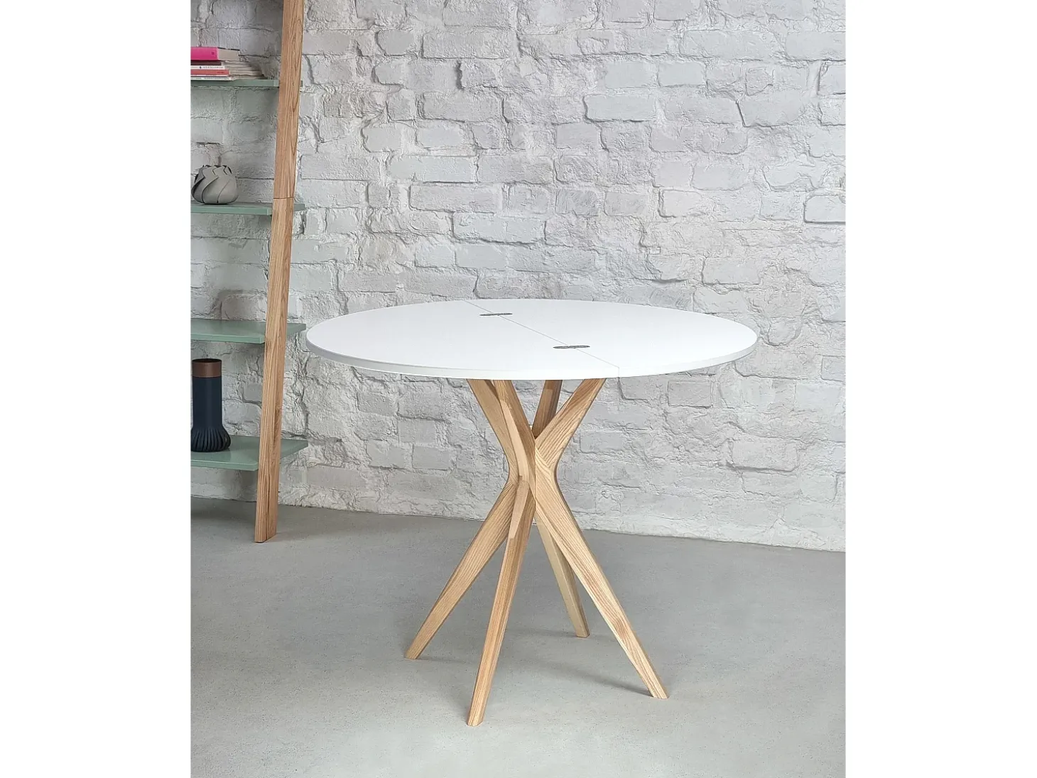 Mesa de comedor semicircular extensible 100 cm Jubi Marrón Beige