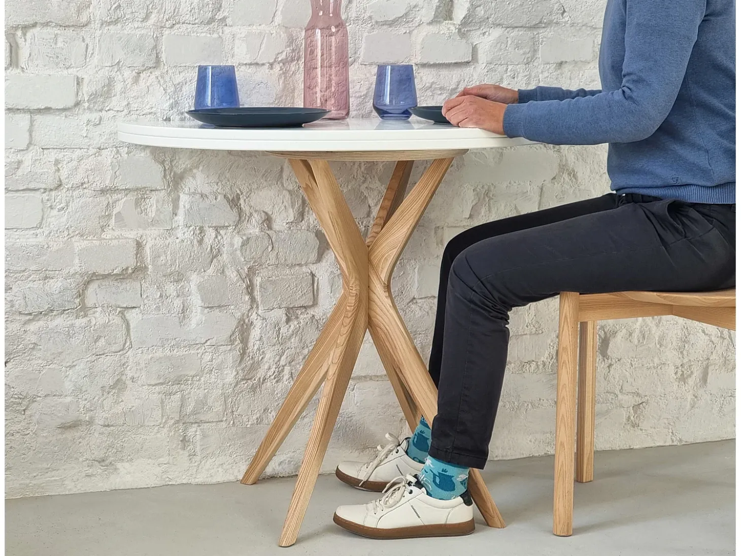 Mesa de comedor semicircular extensible 90 cm Jubi Verde Salvia