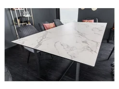 Mesa de comedor SIRAVA – Rectangular 200 cm – Efecto mármol blanco y estructura metálica