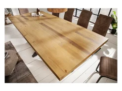 Mesa de comedor SOLARA - Madera de pino reciclado y metal negro - 200 cm - Tablero grueso de 60 mm - Estilo industrial