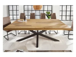 Mesa de comedor SOLARA - Madera de pino reciclado y metal negro - 200 cm - Tablero grueso de 60 mm - Estilo industrial