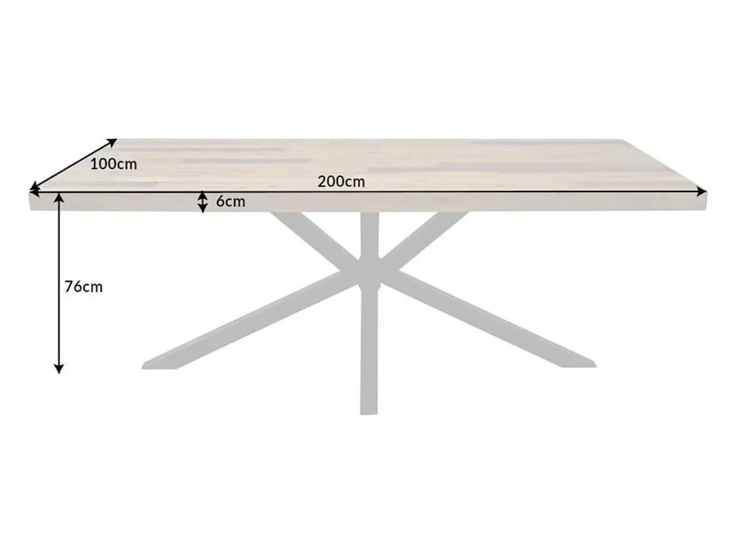 Mesa de comedor SOLARA - Madera de pino reciclado y metal negro - 200 cm - Tablero grueso de 60 mm - Estilo industrial