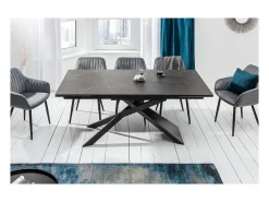 Mesa de comedor STELIX 180–220–260 cm – Tapa de cerámica antracita y vidrio templado – Extensible