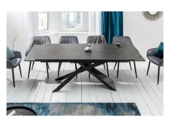 Mesa de comedor STELIX 180–220–260 cm – Tapa de cerámica antracita y vidrio templado – Extensible