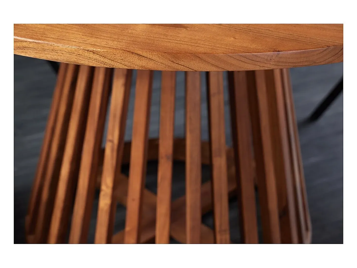 Mesa de comedor TALMA 130 cm – Tablero redondo en acacia barnizado – Espíritu rústico y acogedor