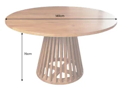 Mesa de comedor TALMA – Redonda diámetro 140 cm – Madera maciza de acacia barnizada – Estilo rústico