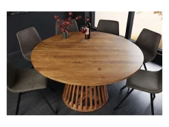 Mesa de comedor TALMA – Redonda diámetro 140 cm – Madera maciza de acacia barnizada – Estilo rústico