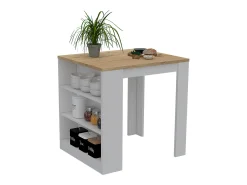 Mesa de Comedor Tanna, con Estantes Blanco Nevado / Duna