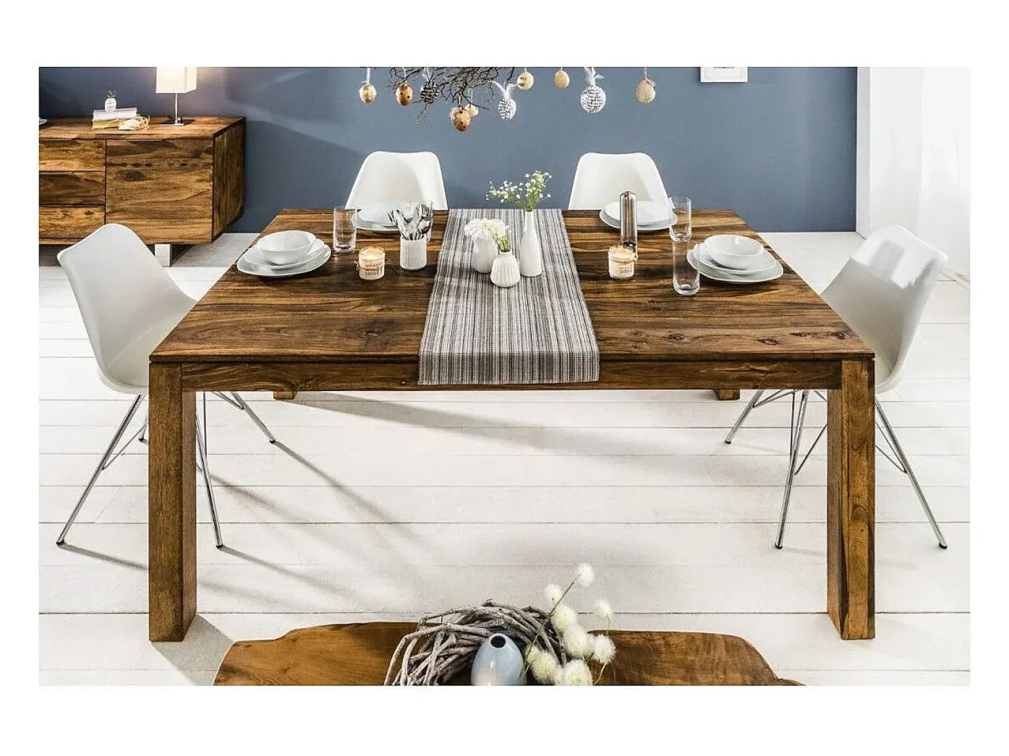 Mesa de comedor TAVINA 160–240 cm – Mesa extensible de madera maciza de Sheesham barnizada