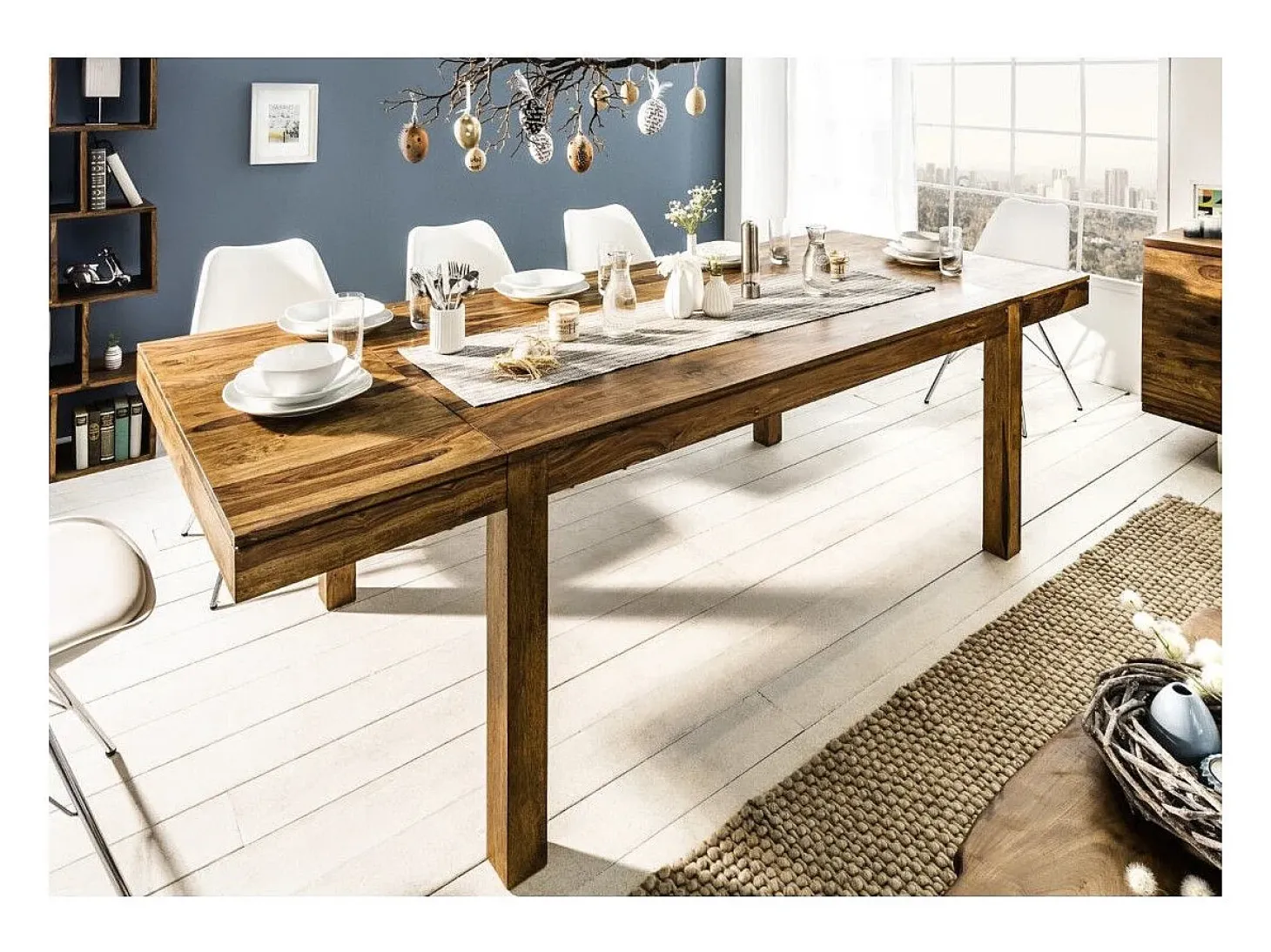 Mesa de comedor TAVINA 160–240 cm – Mesa extensible de madera maciza de Sheesham barnizada