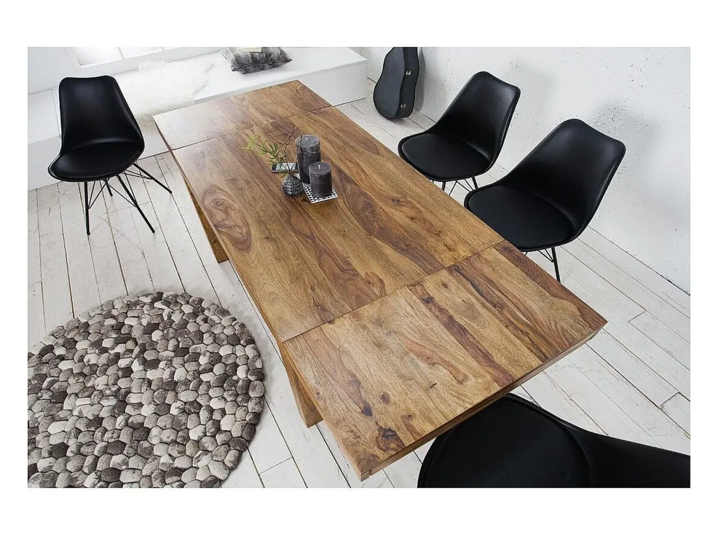 Mesa de comedor TAVINA 120–200 cm – Mesa extensible de madera maciza de Sheesham barnizada
