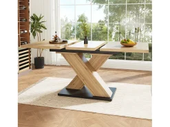 Mesa de comedor telescópica extensible (119-158,5x80 cm), con insertos interiores, para cocina y comedor, en MDF, color madera natural