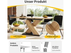 Mesa de comedor telescópica extensible (119-158,5x80 cm), con insertos interiores, para cocina y comedor, en MDF, color madera natural