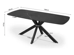 Mesa de comedor VINCI longitud 180cm con tablero de 10mm de piedra efecto mármol negro.