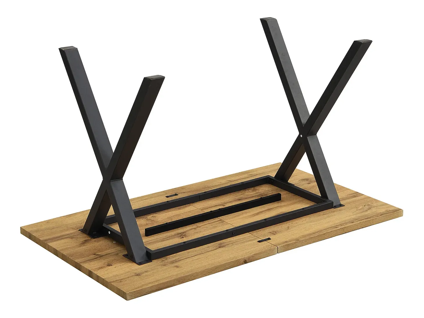Mesa de comedor 140x80cm con patas de metal - Tablero imitación madera - Natural claro y negro