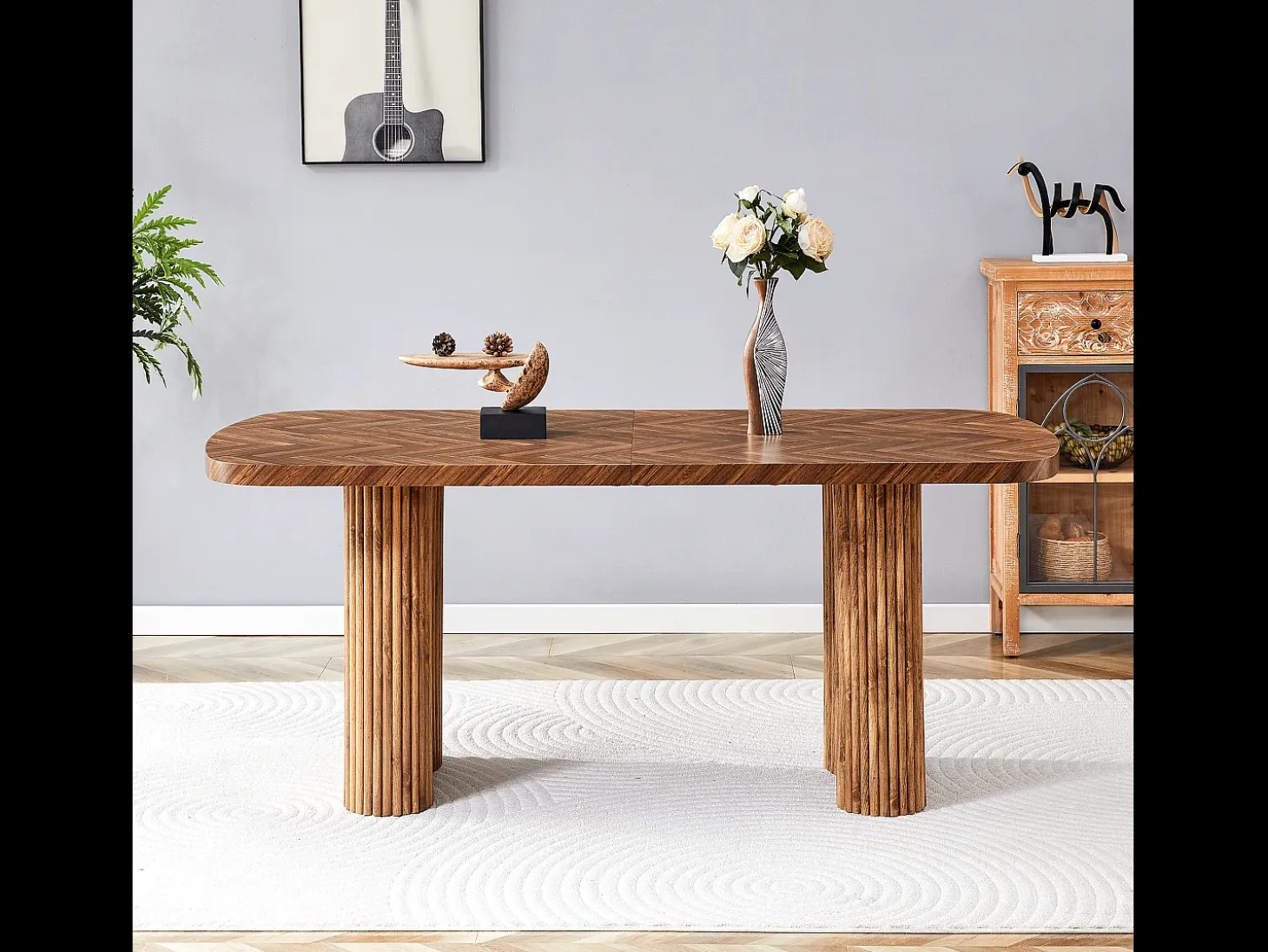 Mesa de comedor 180x90cm para 4 a 6 personas en color madera - Tapa texturizada oscura
