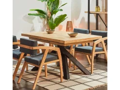 Mesa de comedor Xena extensible forma rectangular roble Nordish/negro 76x140-180-220x90 cm Adec