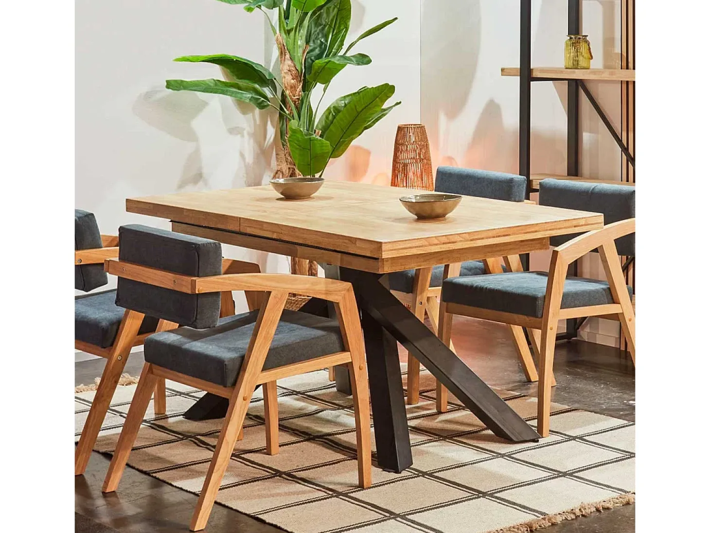 Mesa de comedor Xena extensible forma rectangular roble Nordish/negro 76x140-180-220x90 cm Adec