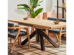Mesa de comedor Xena extensible forma rectangular roble Nordish/negro 76x140-180-220x90 cm Adec