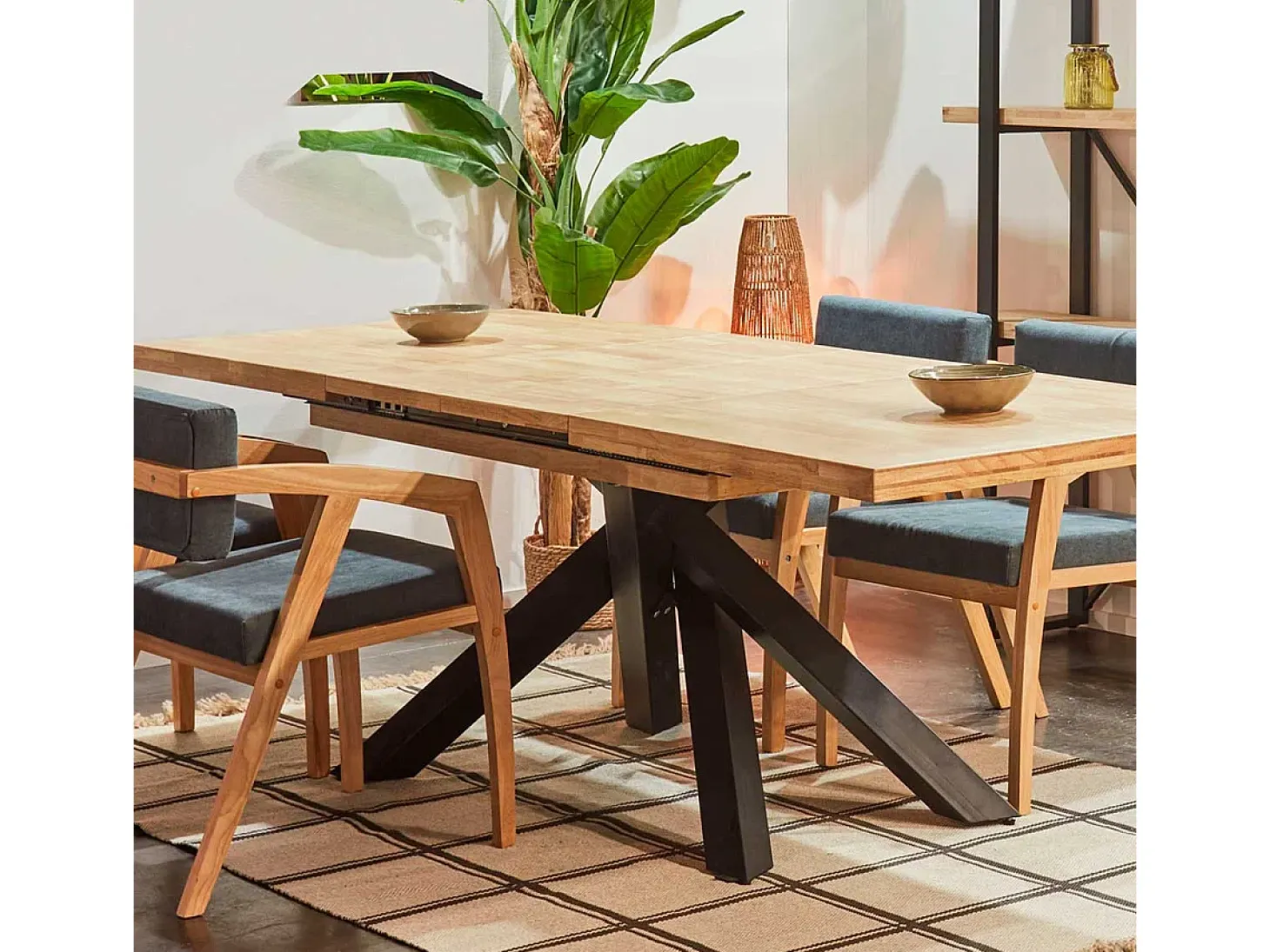 Mesa de comedor Xena extensible forma rectangular roble Nordish/negro 76x140-180-220x90 cm Adec