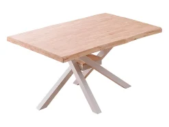 Mesa de comedor Xena forma patas cruzadas tapa irregular roble Nordish/blanco 76x150x90 cm Adec